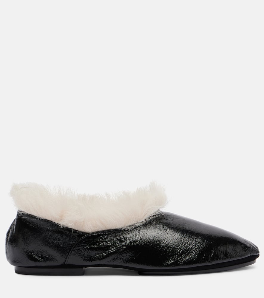 Shearling-trimmed leather slip-on shoes