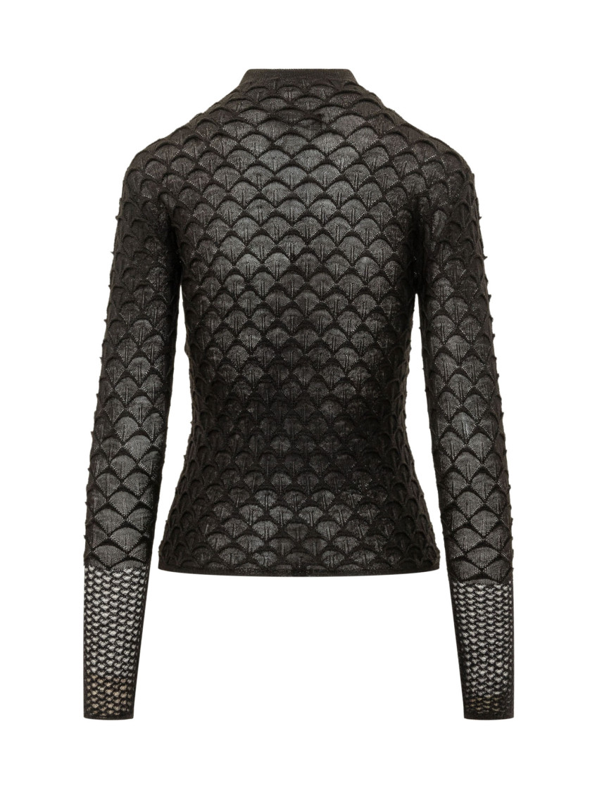 Black Textured Mock Collar Sweater