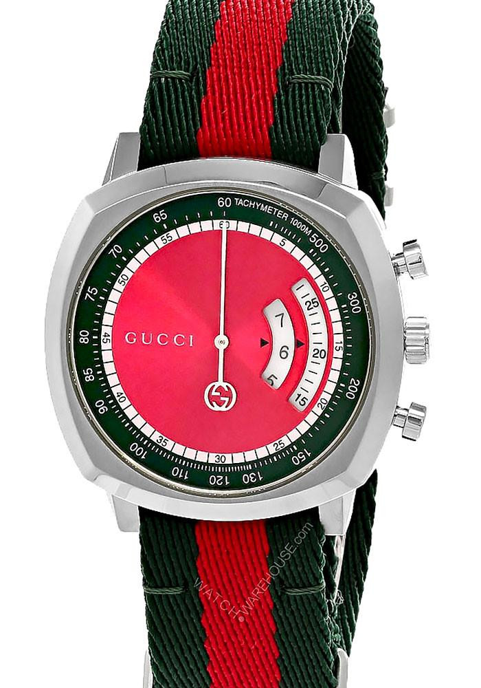 GUCCI Grip 40MM SS Red/Green Dial Fabric Strap Men's Watch YA157304