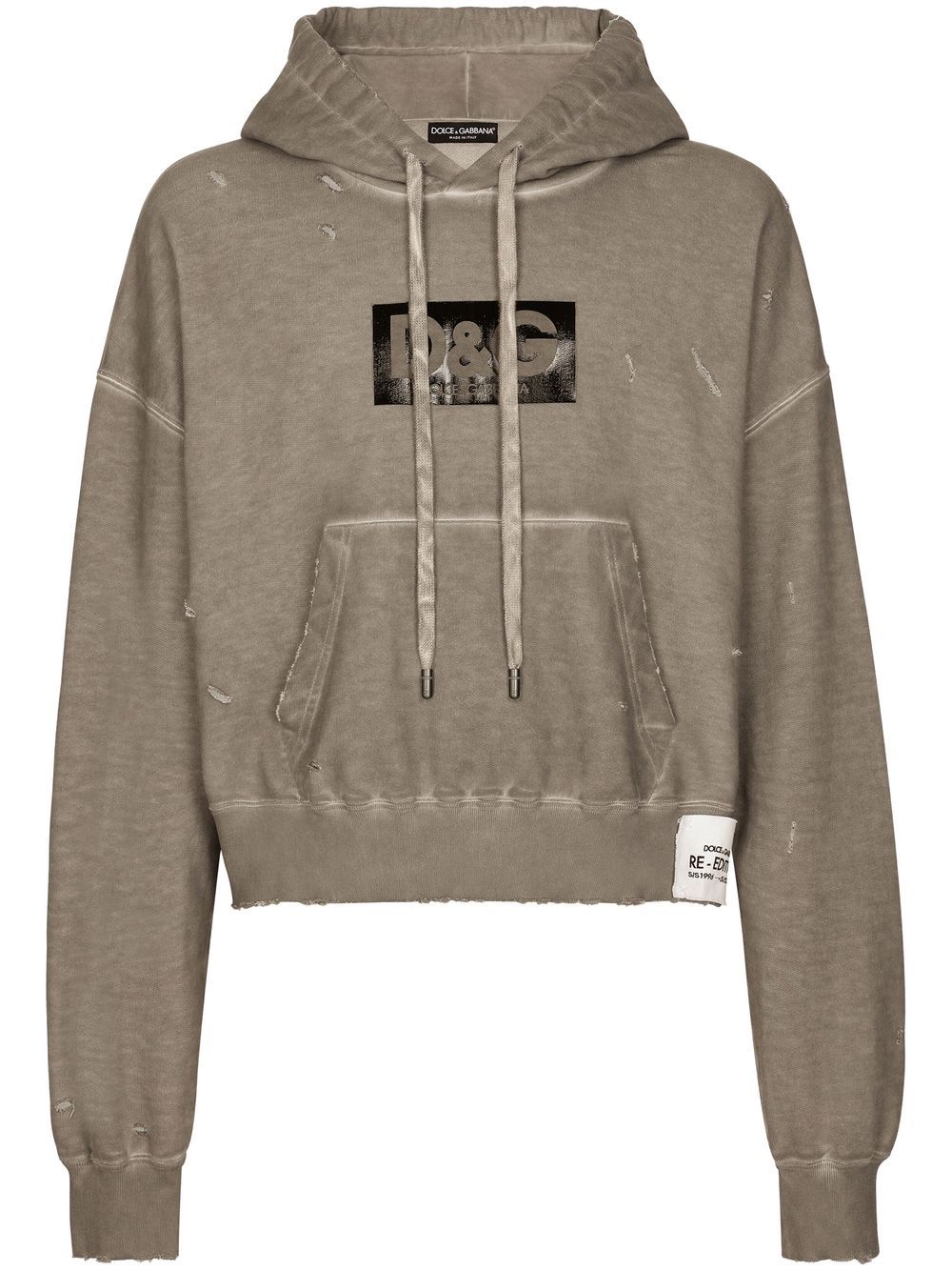Logo-print washed cotton hoodie - Grey