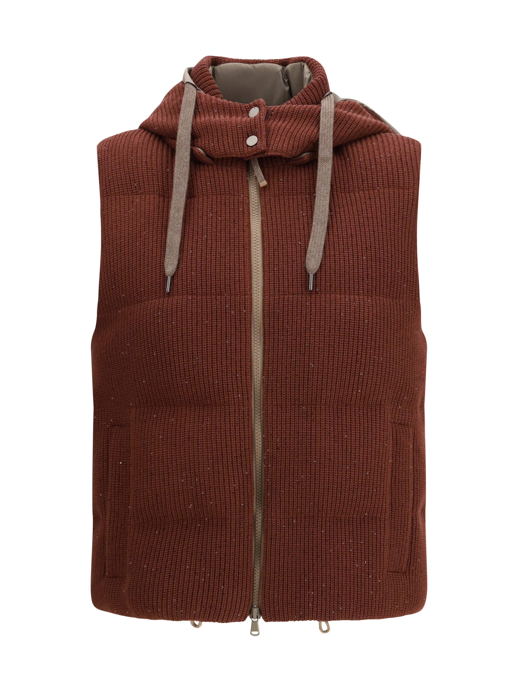 Hooded Down Vest — Brown