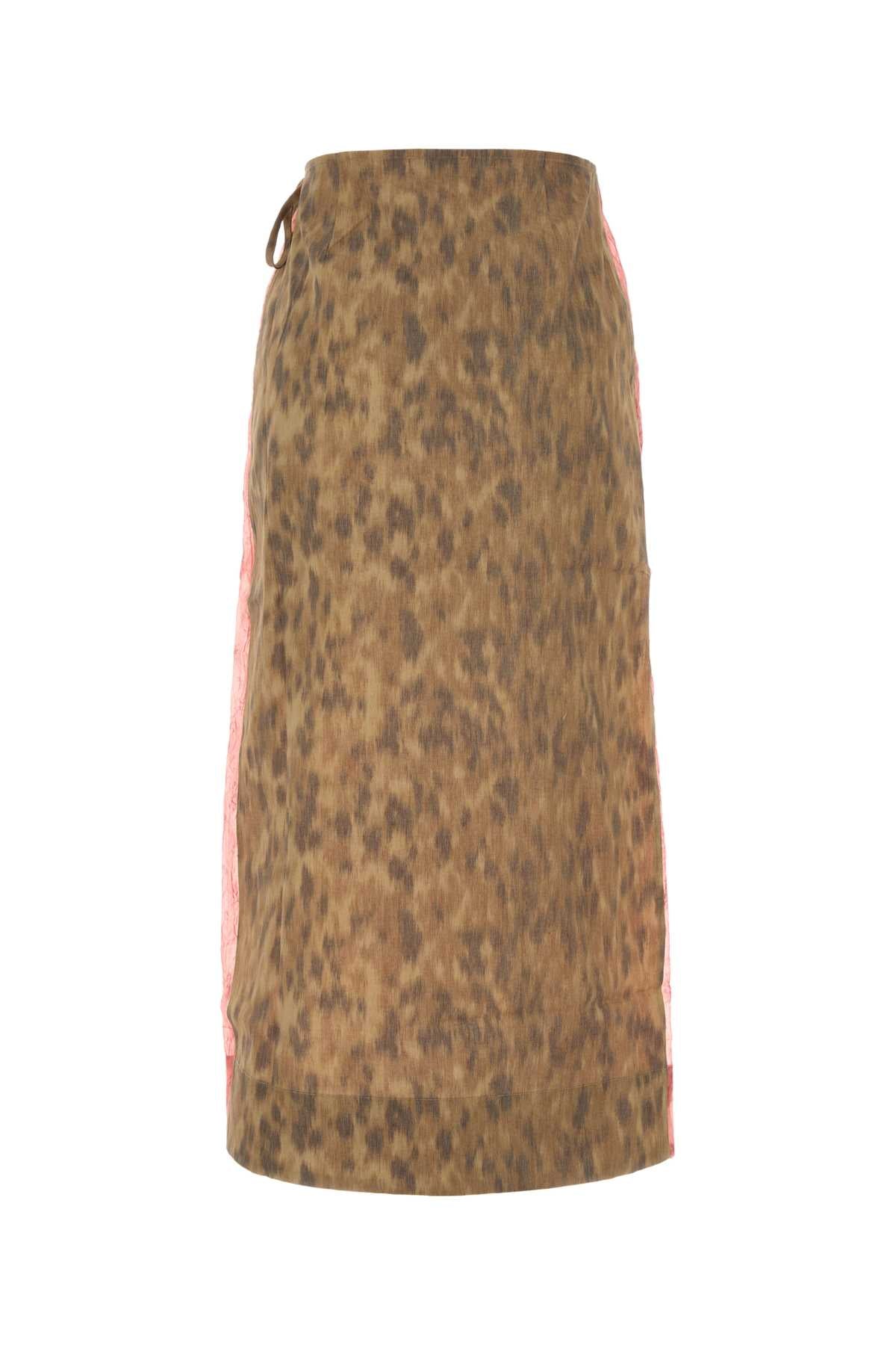 Ganni Printed Organza And Stretch Cotton Skirt