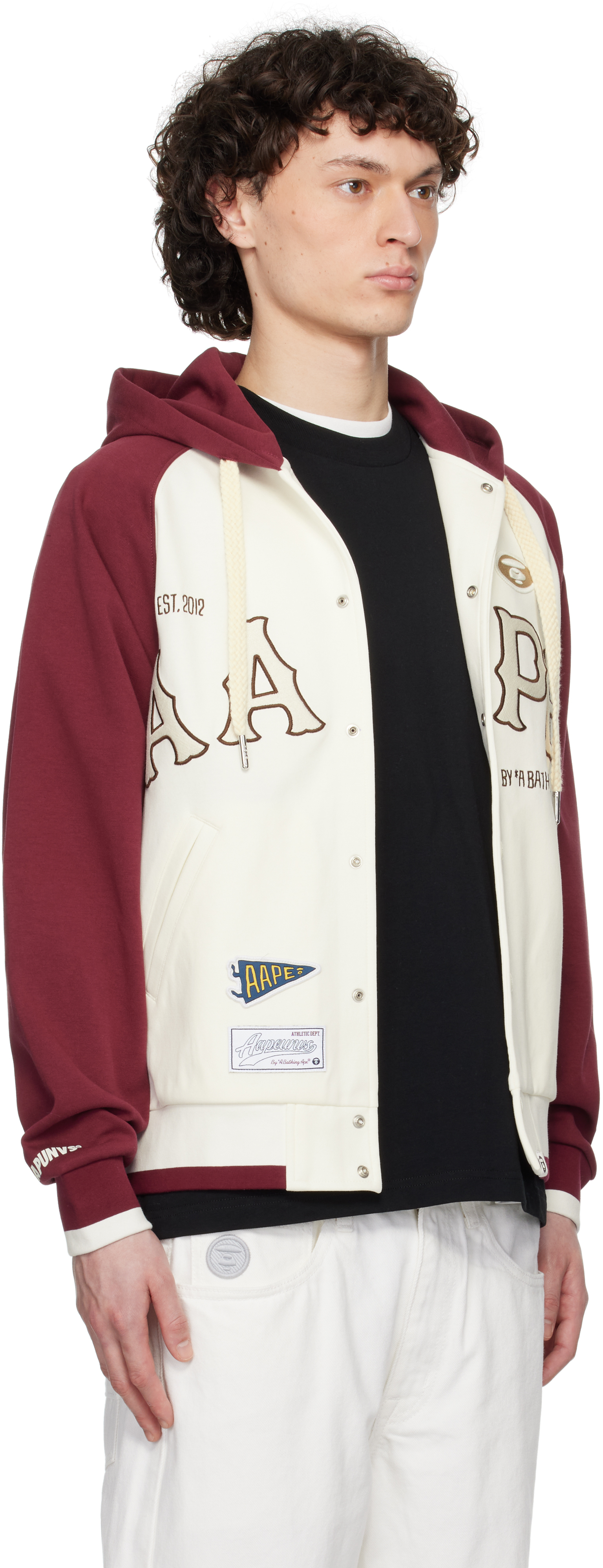 AAPE by A Bathing Ape Off-White & Burgundy Main Zip Up Jacket