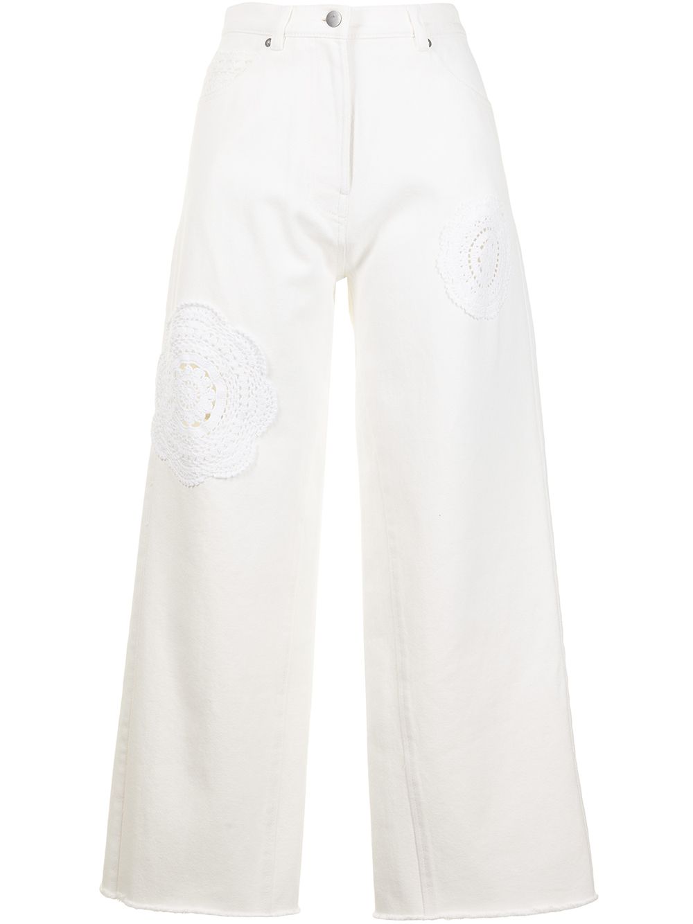 Crochet-detail wide-leg jeans - White