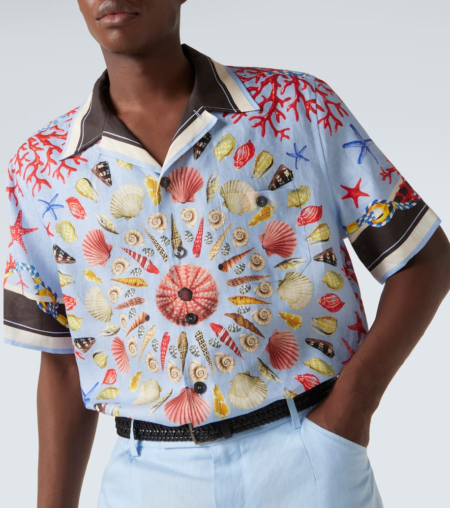 Printed linen canvas bowling shirt