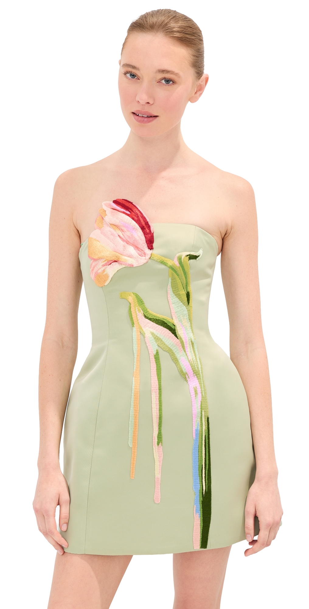 Roselle Bustier Mini Dress Tulip Print in Green