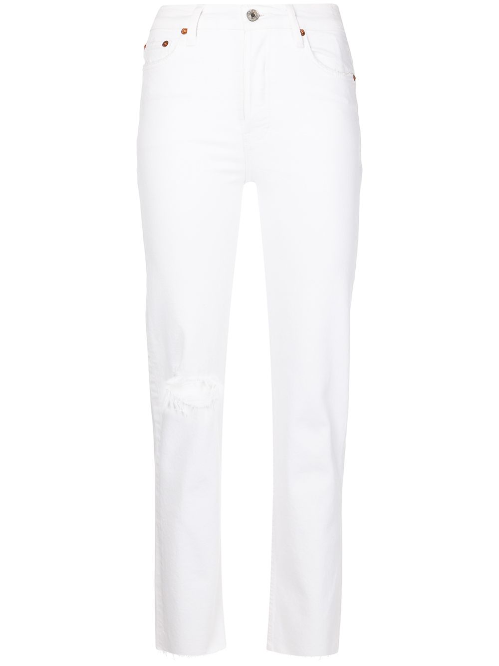 Distressed straight-leg jeans - White