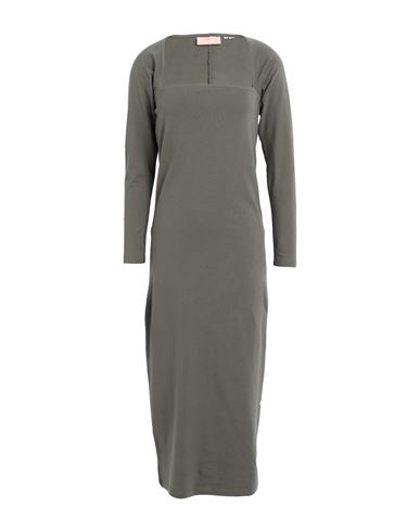 Woman Midi dress Military green Size L Cotton, Elastane