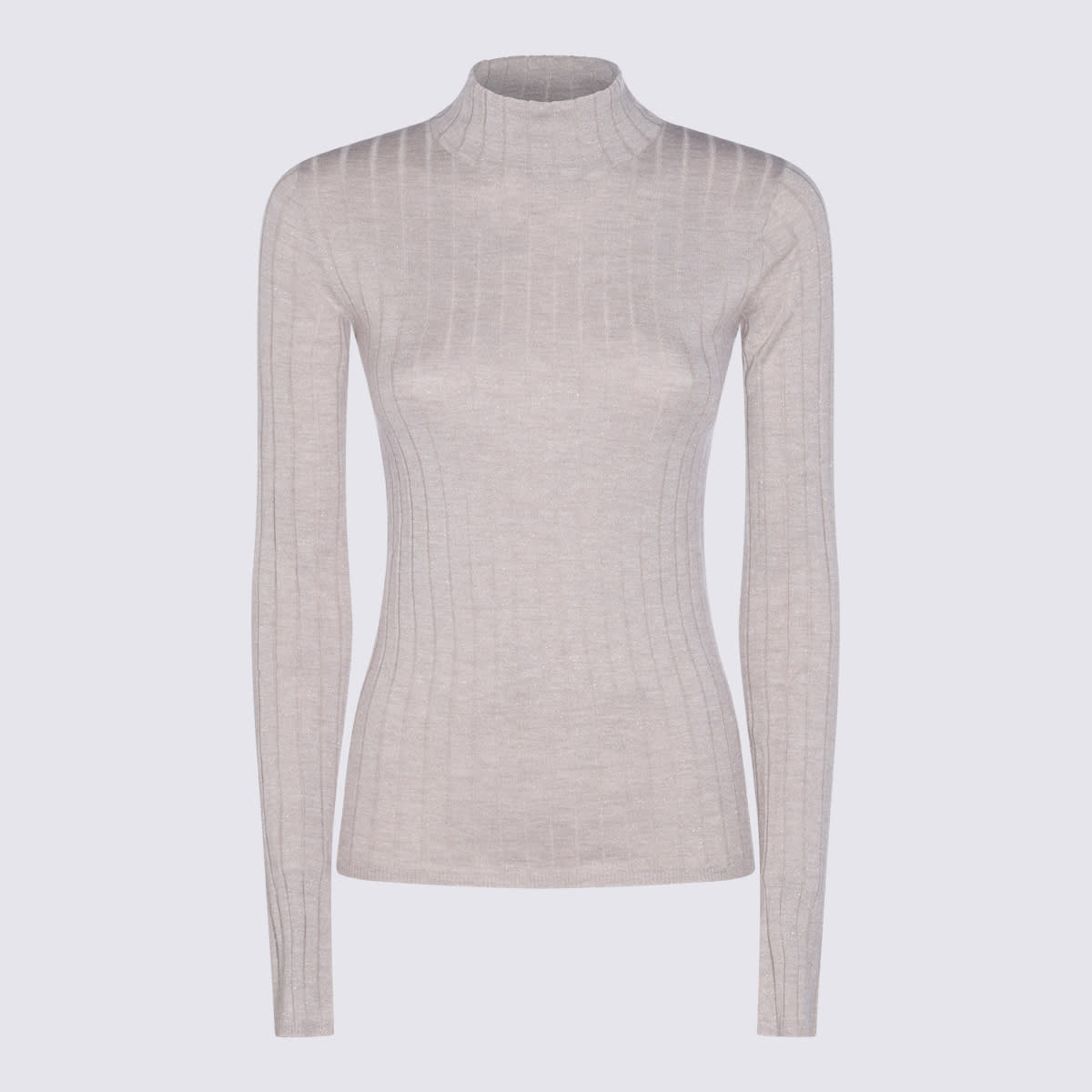Ribbed high-neck T-shirt - Neutrals