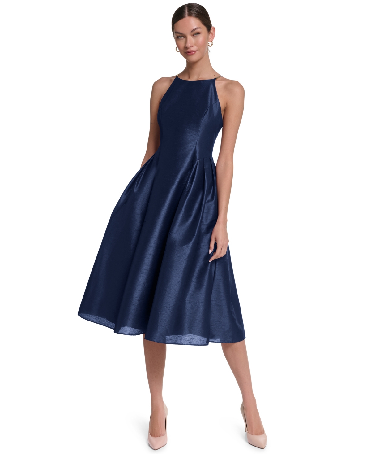 Women's Halter-Neck Fit & Flare Midi Dress - Navy