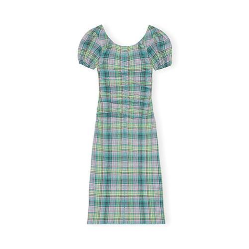Checked seersucker midi dress - Green