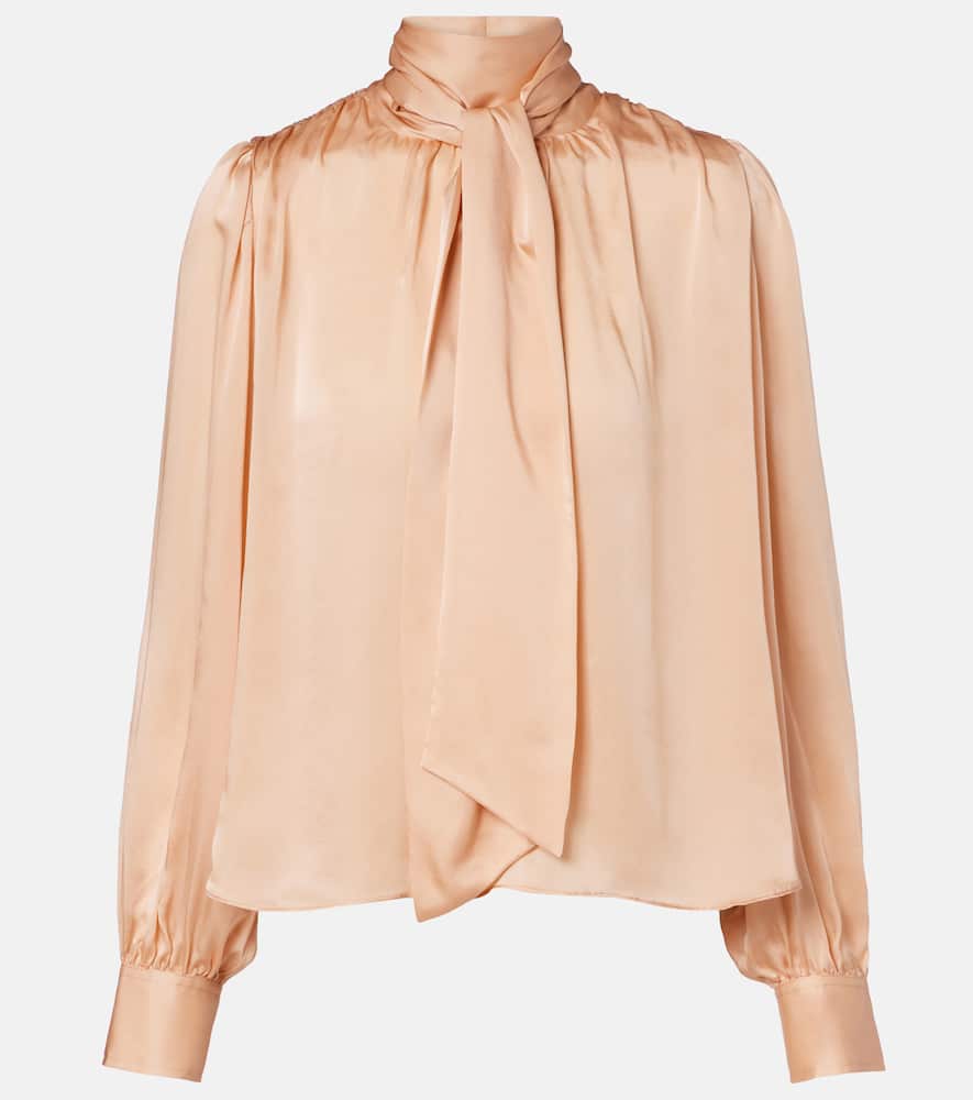 Ornament tie-neck silk chiffon blouse