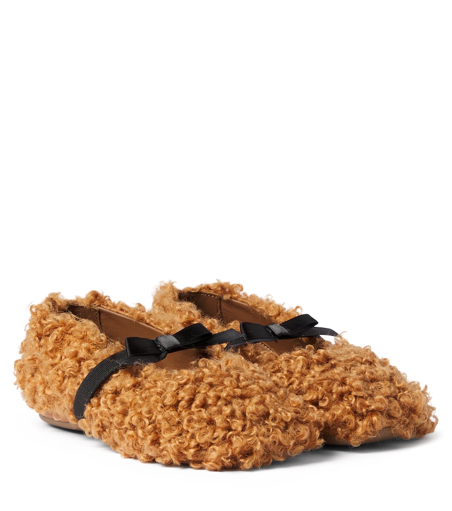 PèPè Bow-detail shearling ballet flats