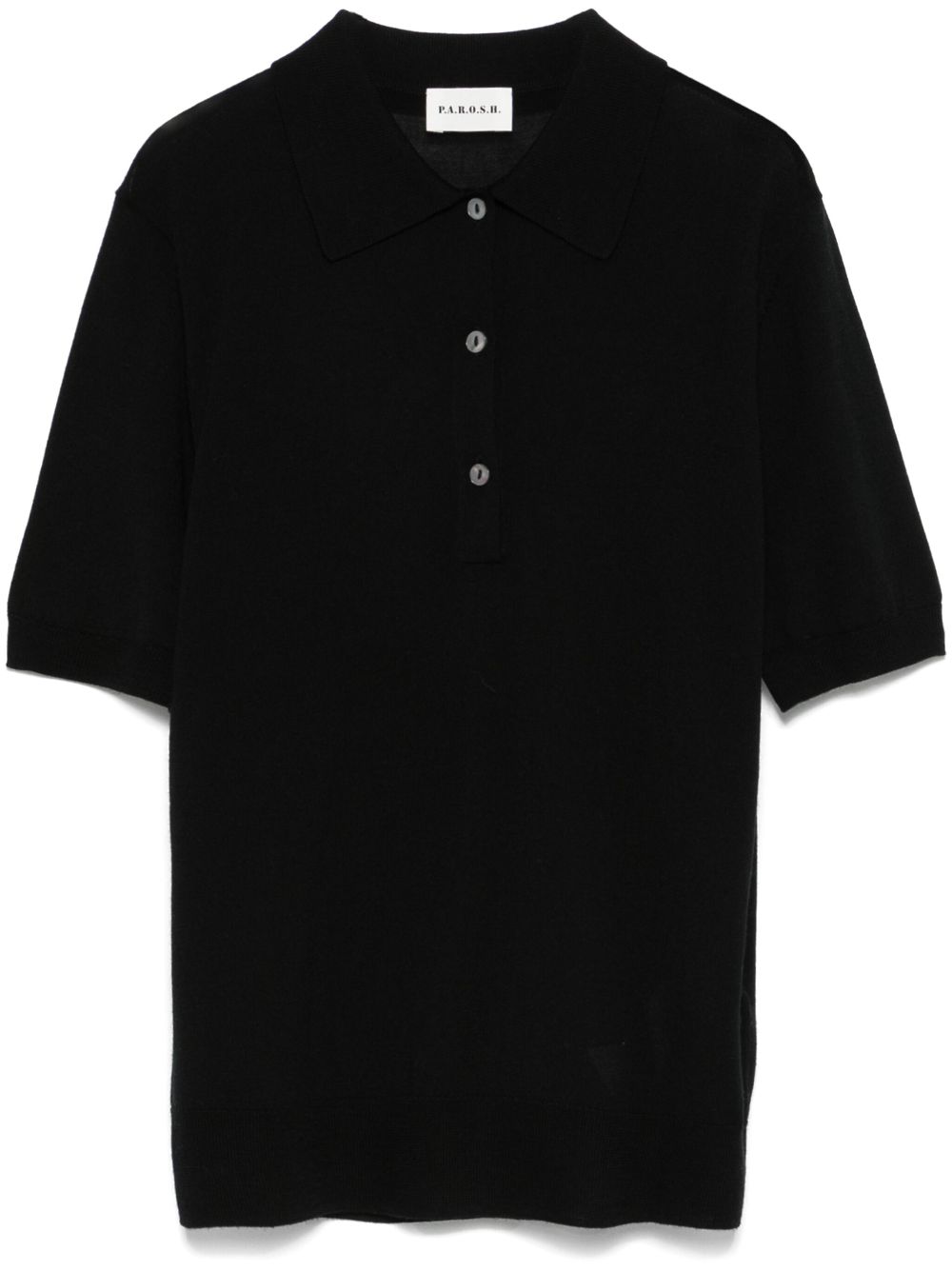 Fine-knit polo top - Black
