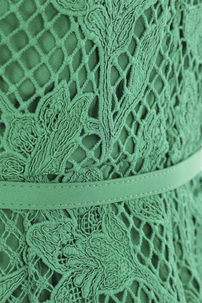 Midi Green Dress With All-Over Embroideries In Lace Woman