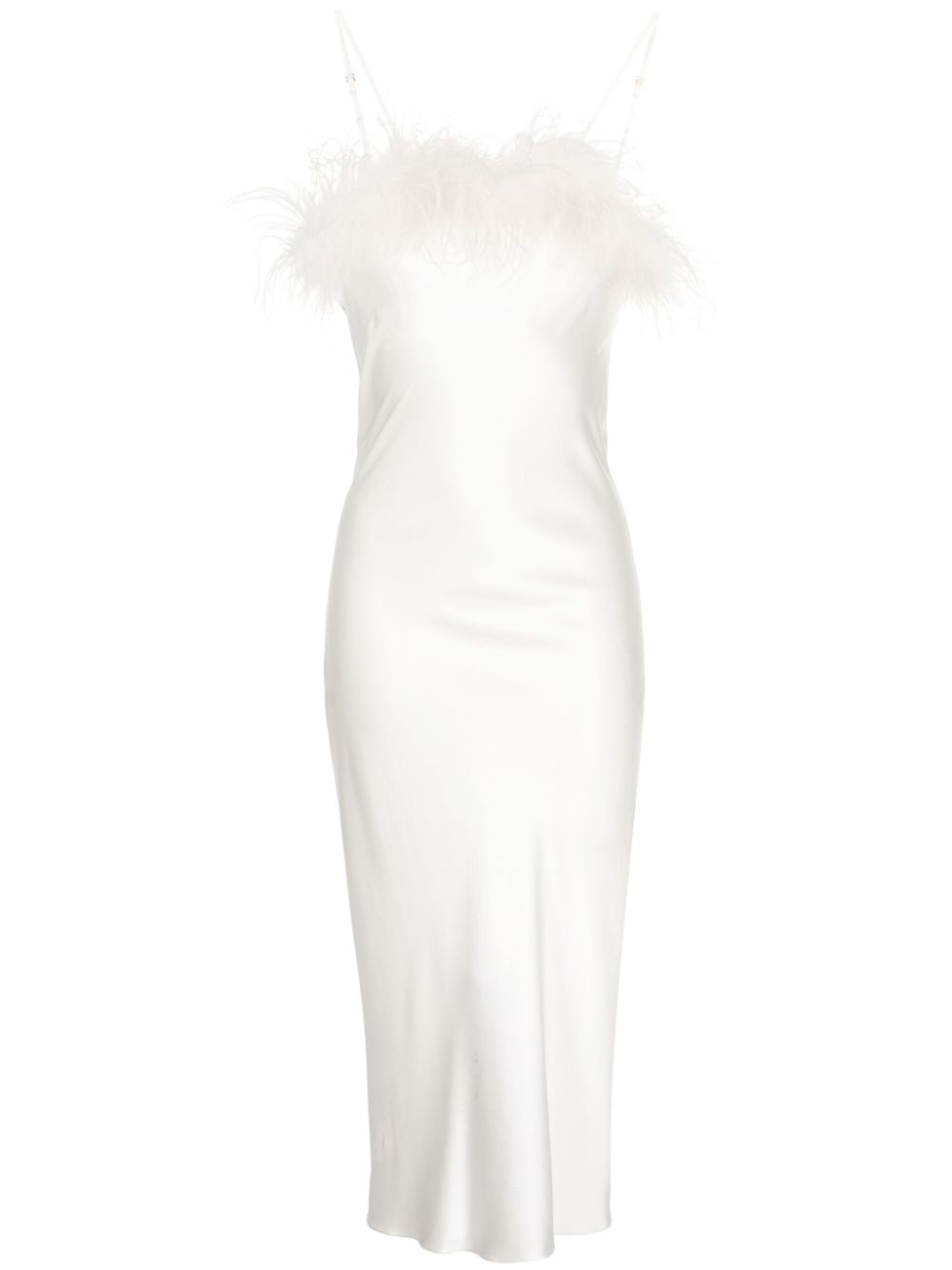 Camille feather-trim silk dress - White