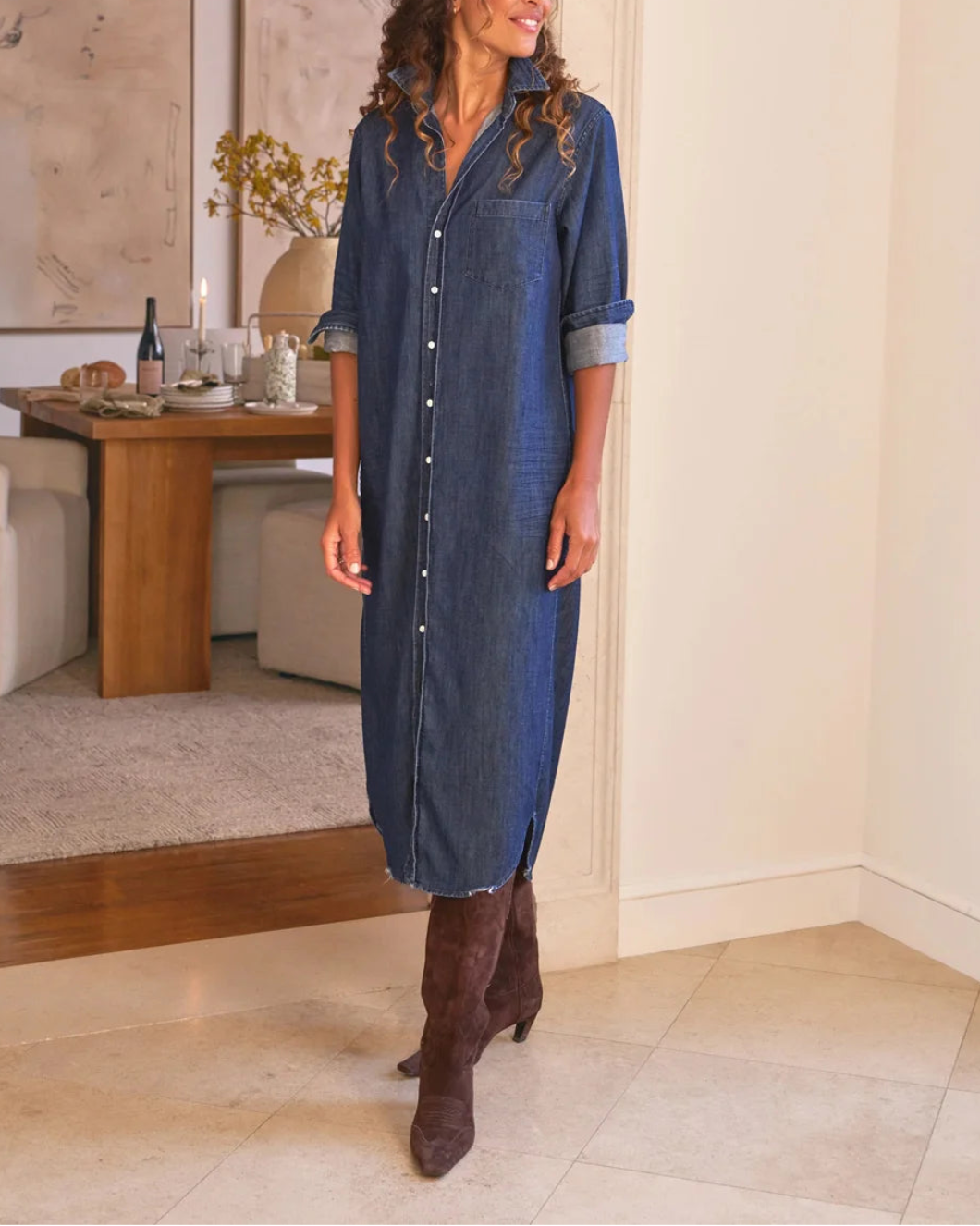 Rory Maxi Shirtdress Vintage Dark Wash