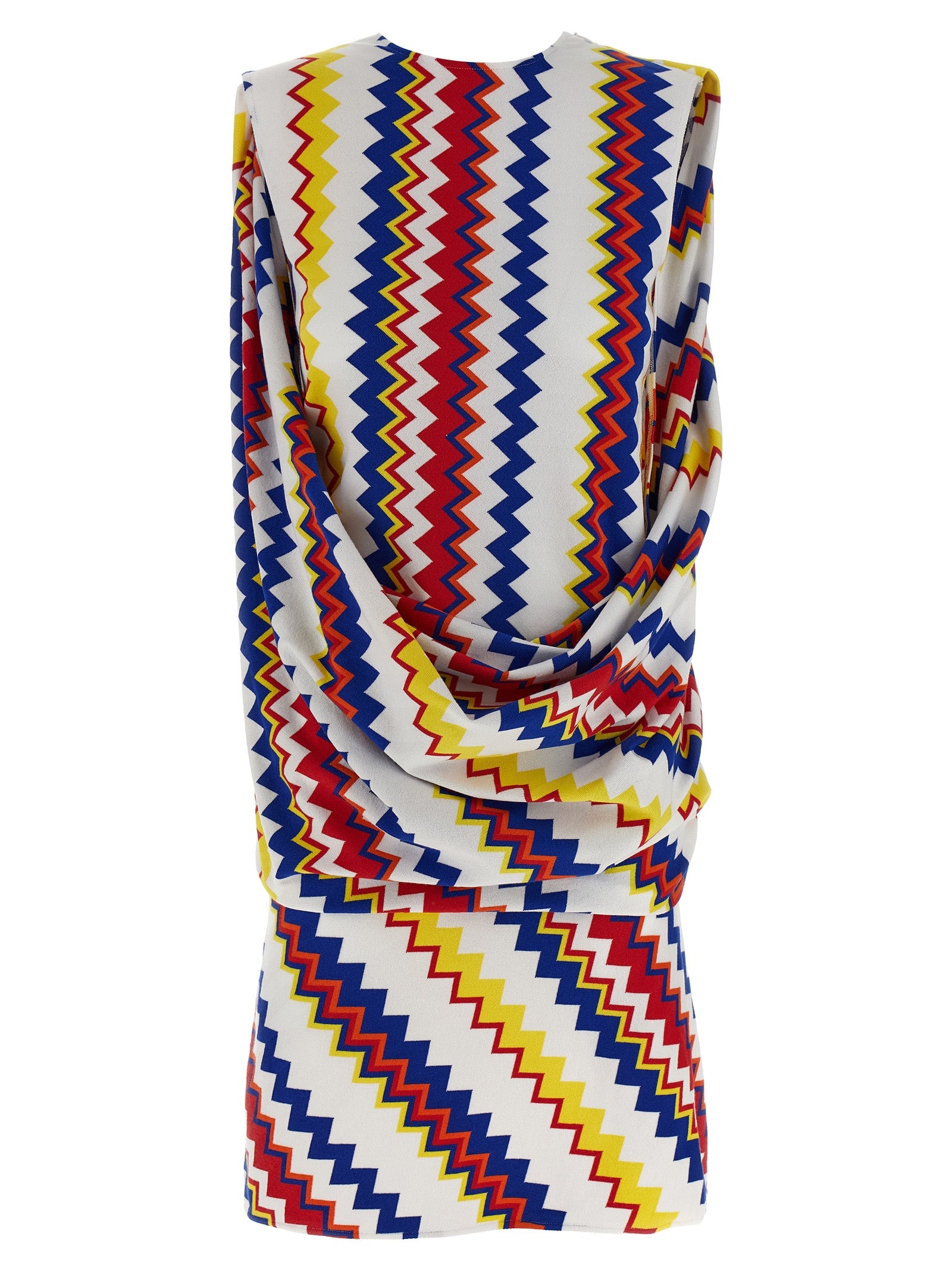 Zigzag Viscose Sleeveless Dress — Multicolor
