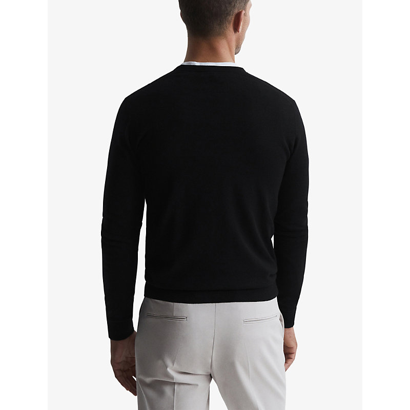 Mens Black Wessex Crewneck Merino-wool Jumper