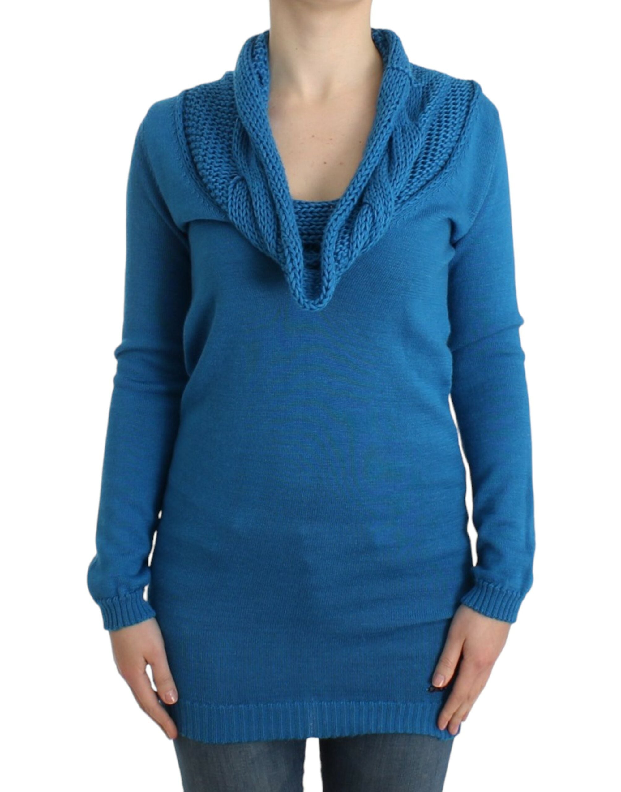 Scoop Neck Knit Sweater — Blue