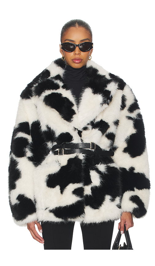 AFRM Livingston Faux Fur Jacket in Black,White. L/XL. Also in