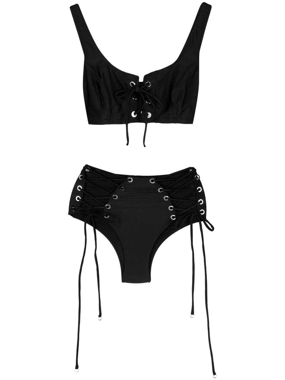 Lattice-strap bikini set - Black