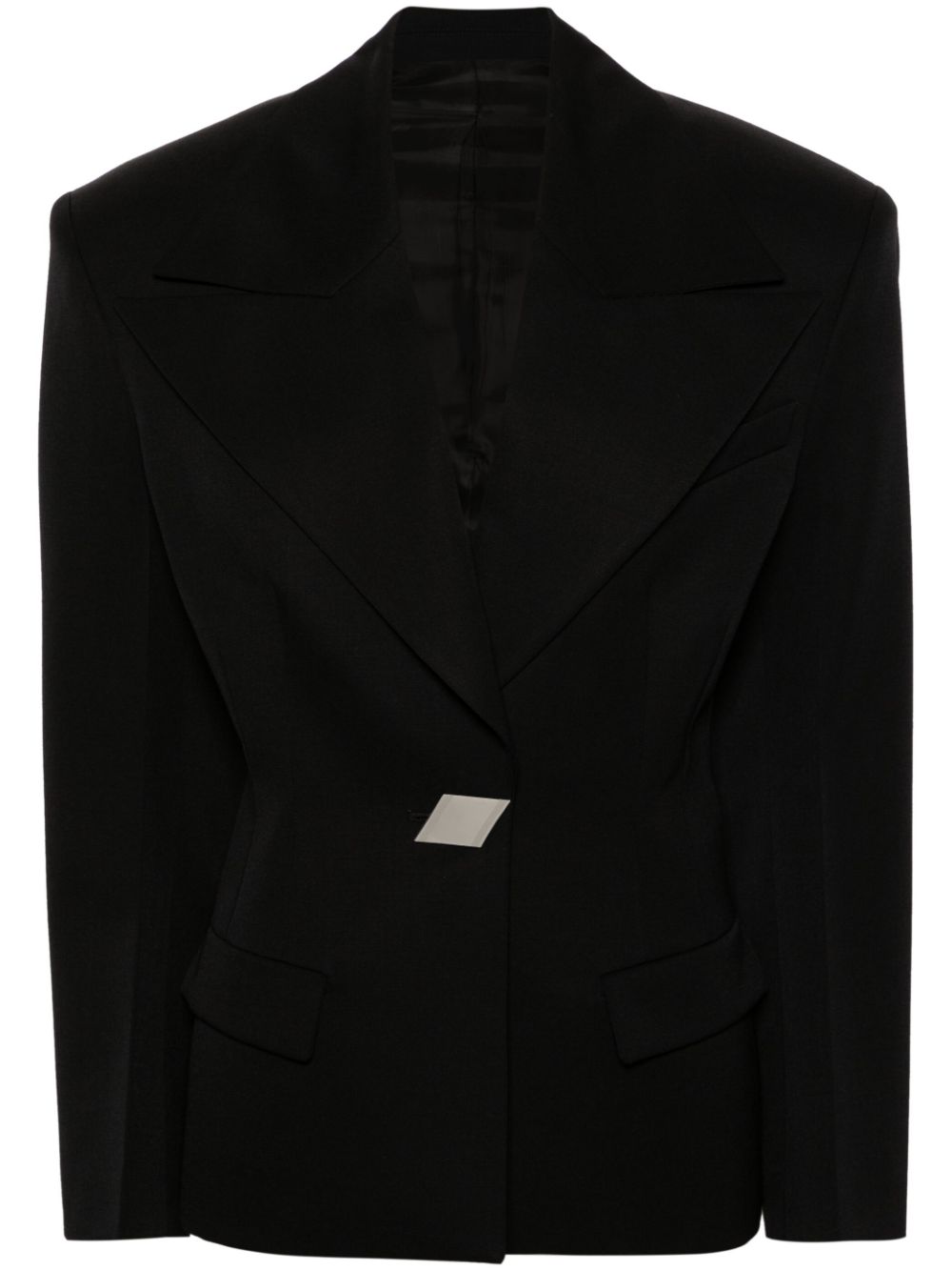 Single-breasted maxi-shoulders blazer - Black