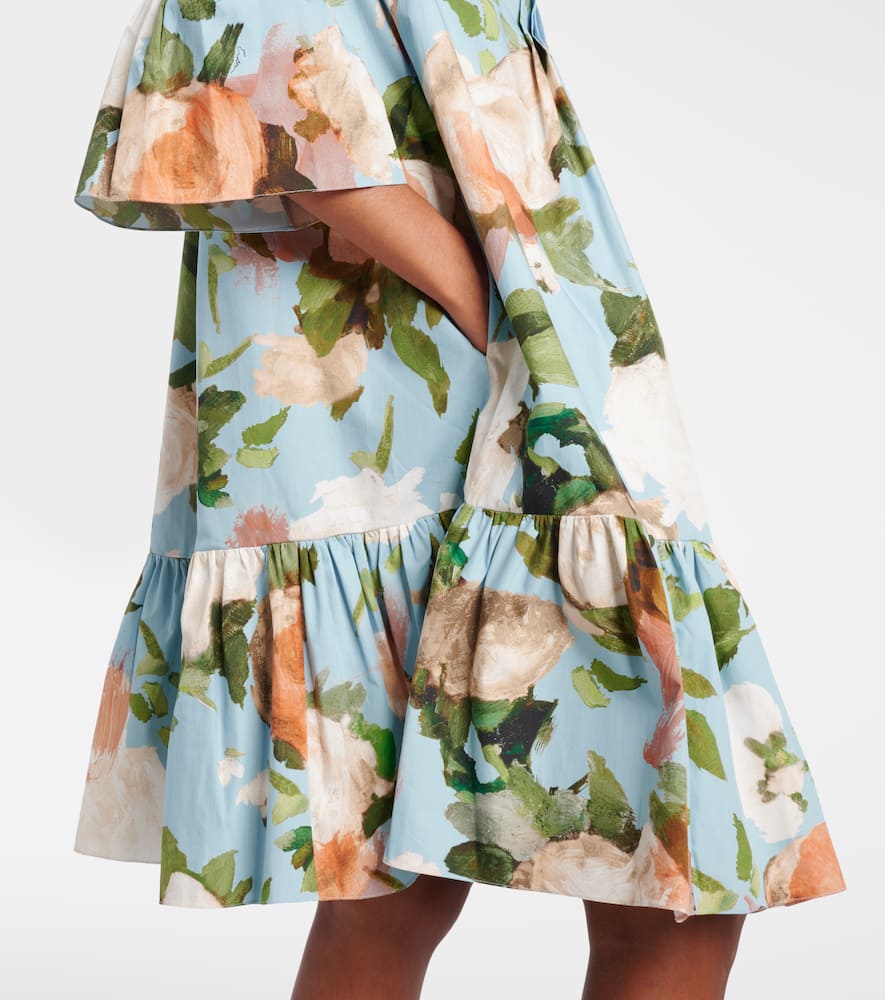 Floral gathered cotton poplin minidress