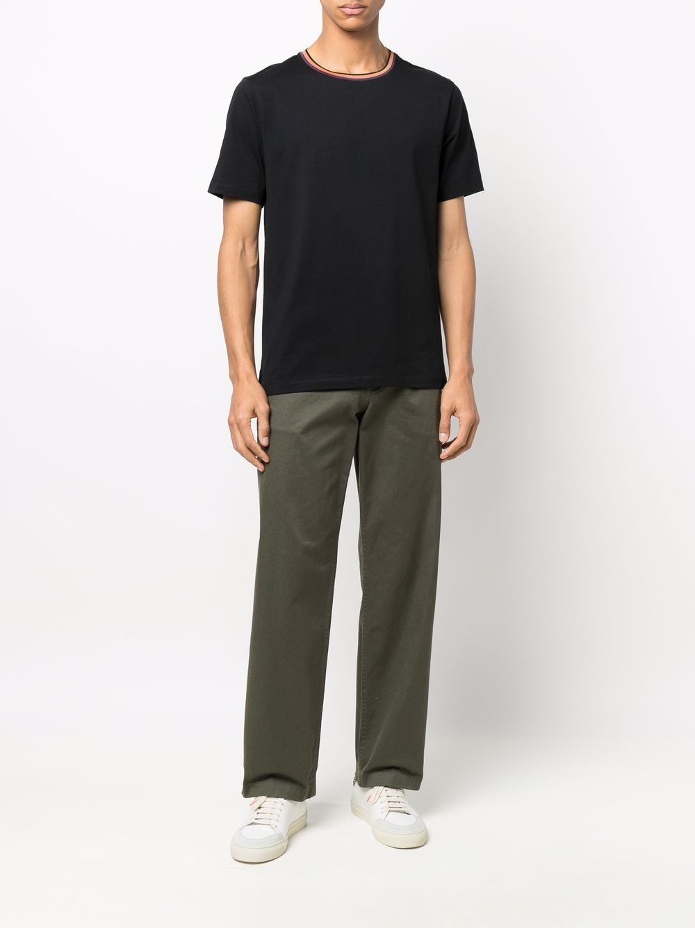 Stripe-trim organic cotton T-shirt