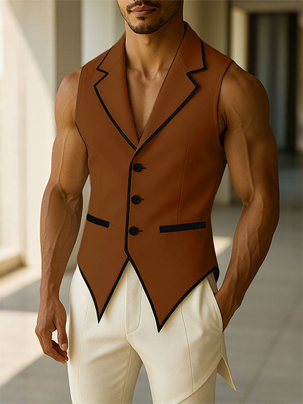 Men's Bold Stripe Colorblock Casual Waistcoat SKUL22775 - Brown / S