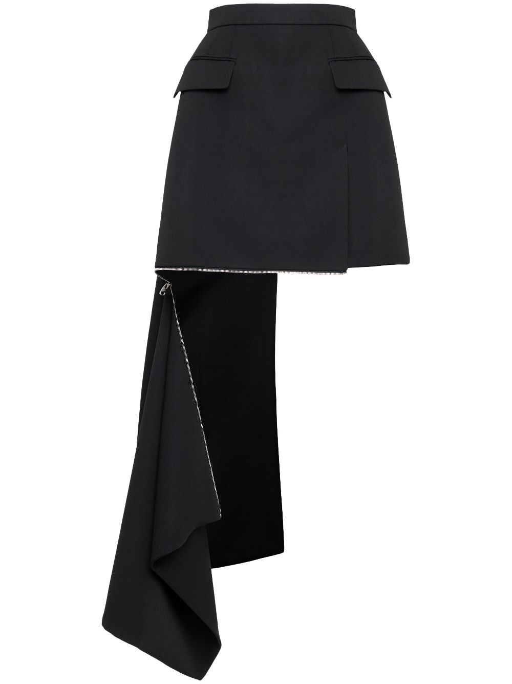 Asymmetric zip-slash miniskirt - Black