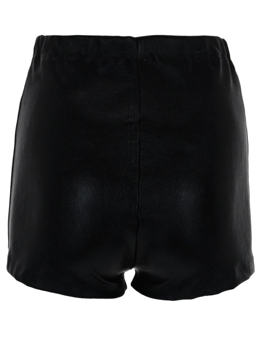 Black Leather Solid Shorts