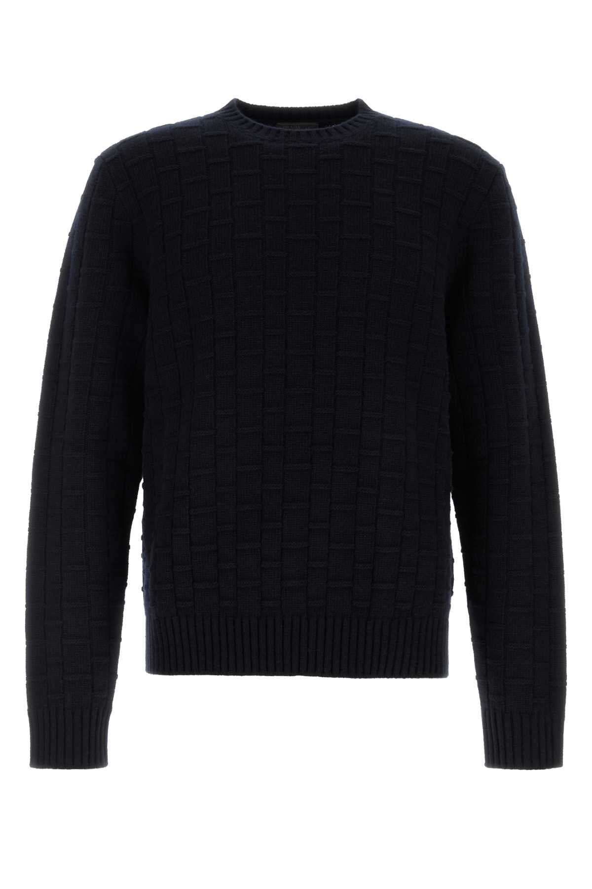 Wool Blend Crew-Neck Sweater — Navy