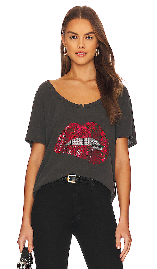 Lauren Moshi T-SHIRT MIT MOTIV DELARA CRYSTAL LIP in Black. Größe XS. Also in