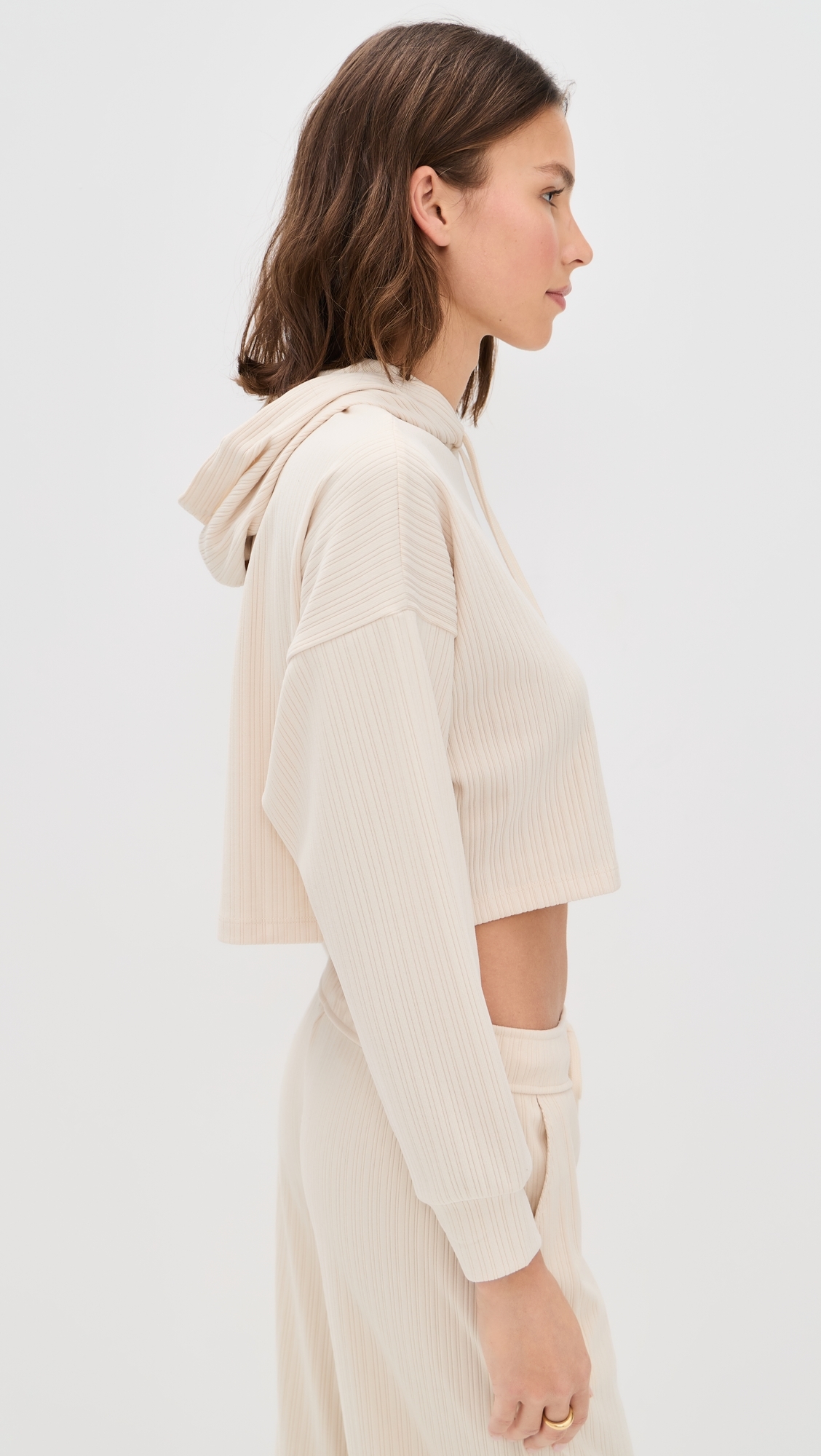 Breathe Easy Ribbed Cropped Hoodie Ivory