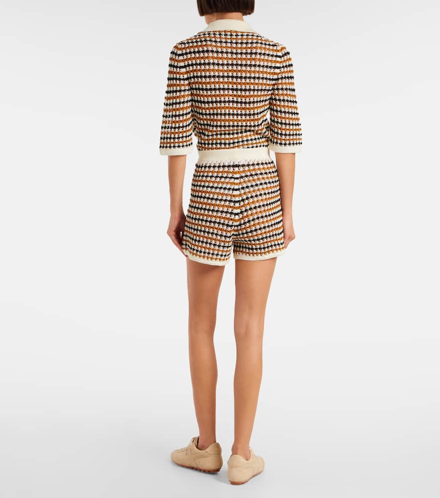 Disco open-knit cotton-blend shorts