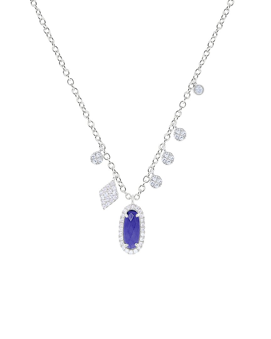 14K 0.64 Ct. Tw. Diamond & Blue Sapphire Charm Necklace