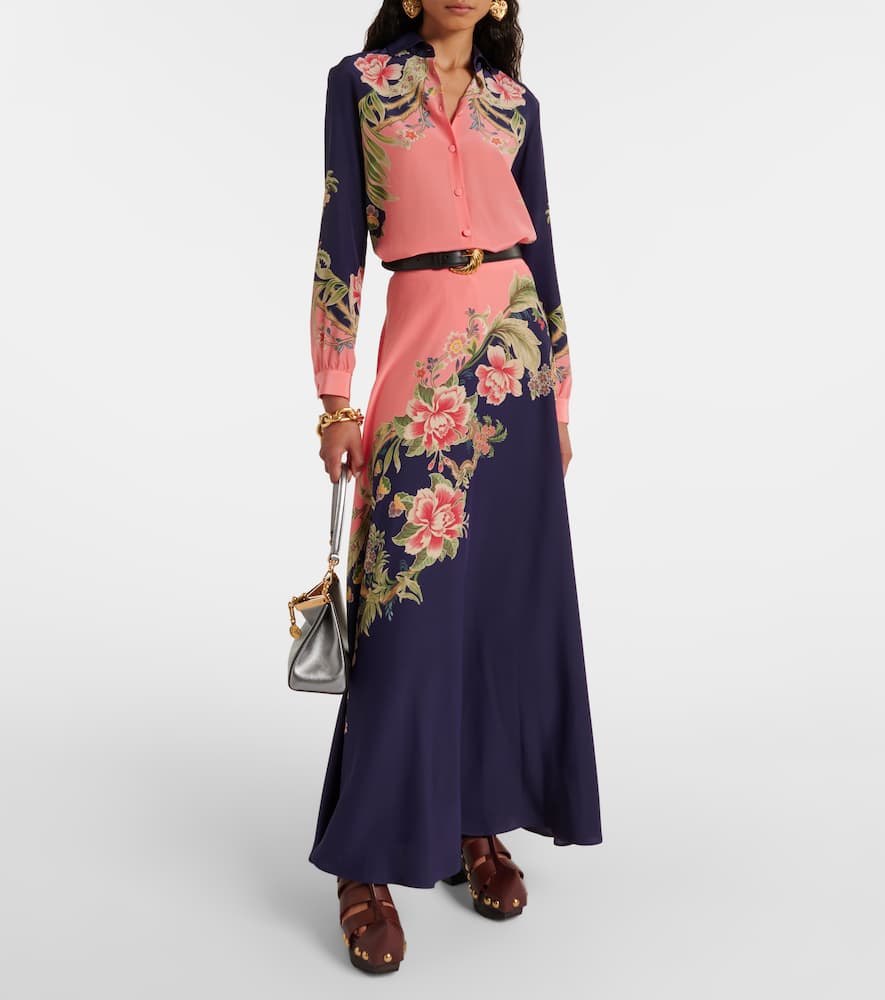 Printed silk crêpe de chine maxi skirt