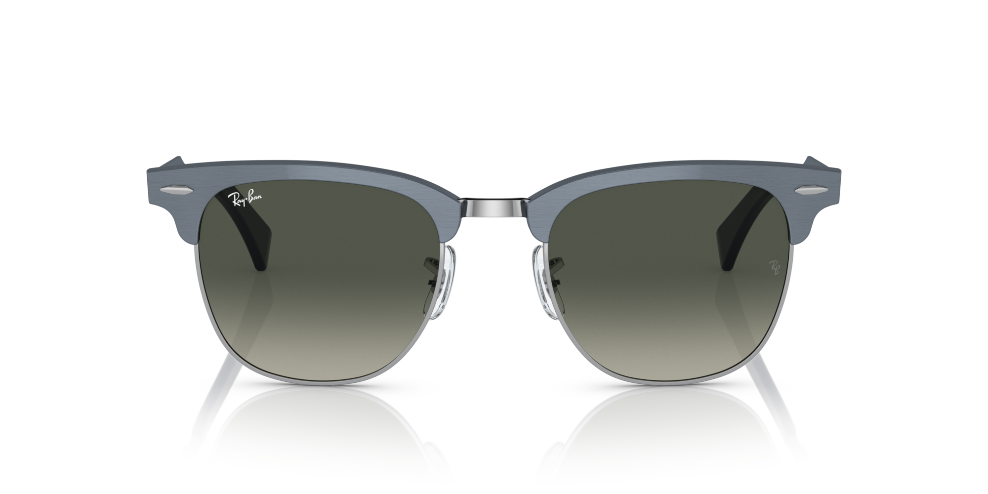 Ray - Ban Unisex Ray - Ban RB3507 CLUBMASTER ALUMINUM 924871 Sunglasses Metal Blue Grey Squared Normal Shaded