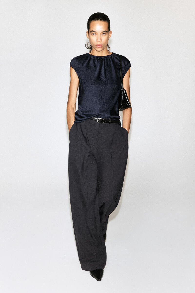 Gathered Crinkled-Satin Top