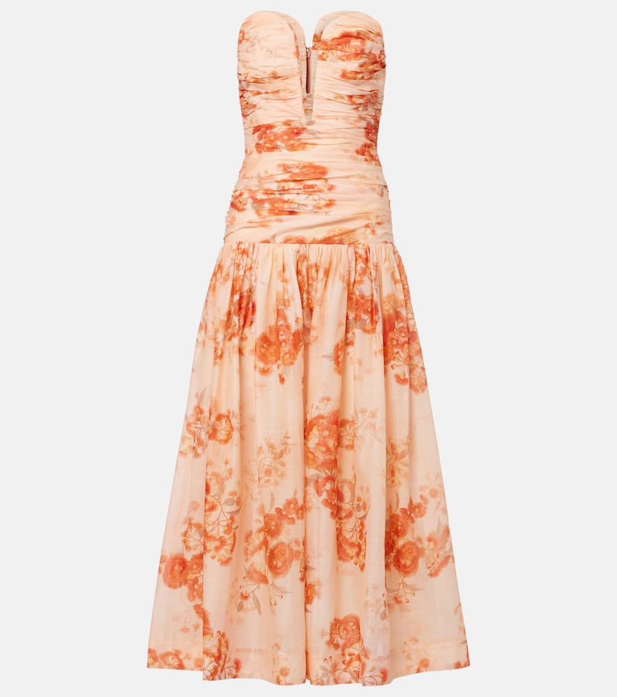 Cascadian floral strapless midi dress