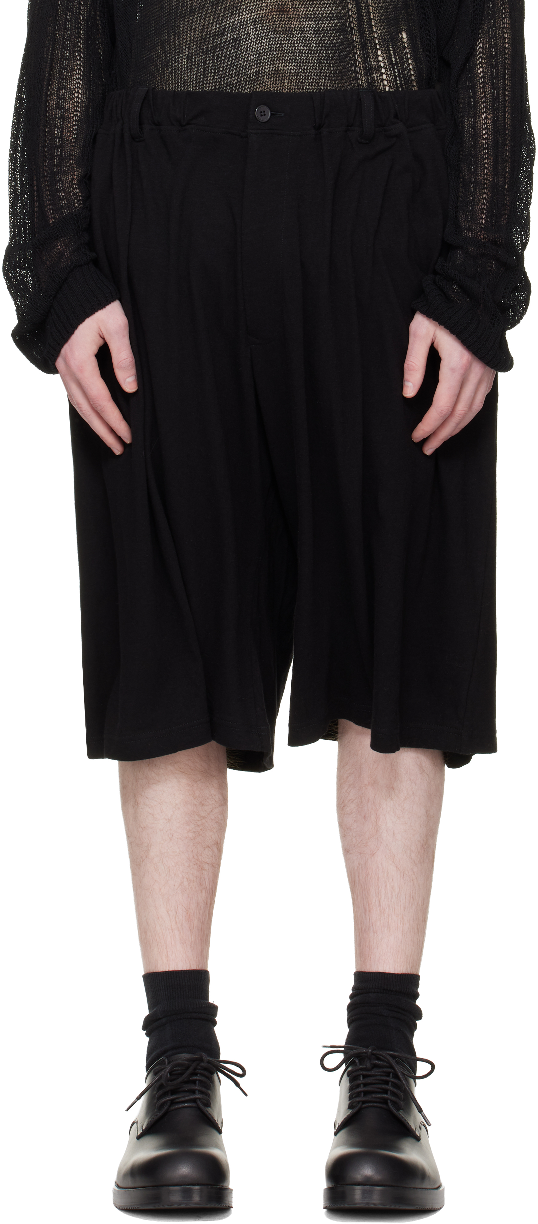 Black Cotton & Linen Jersey Shorts