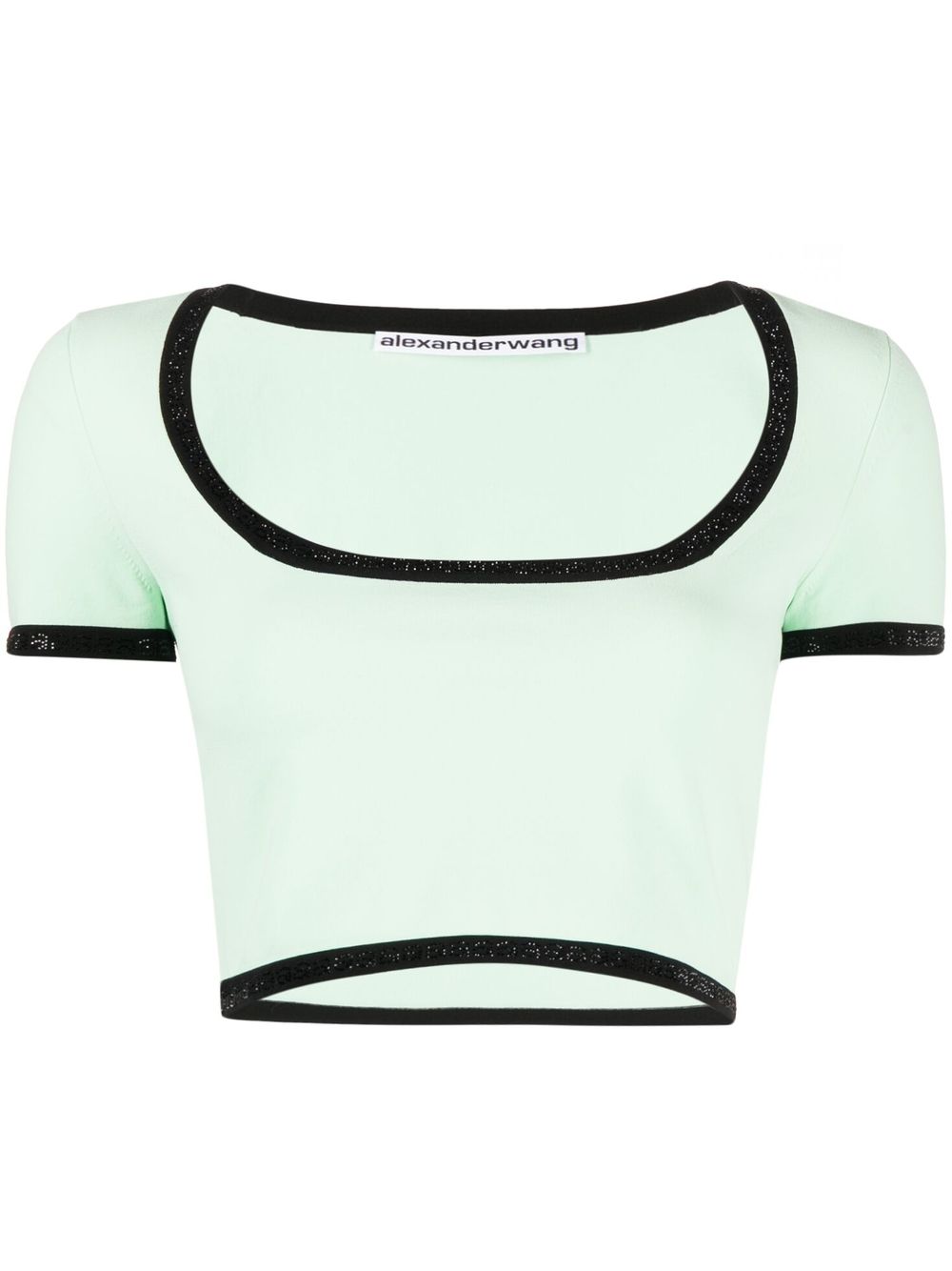 Contrasting-border cropped T-shirt - Green