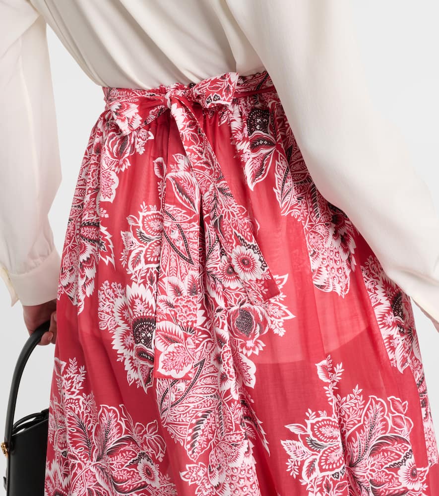 High-rise cotton and silk maxi skirt