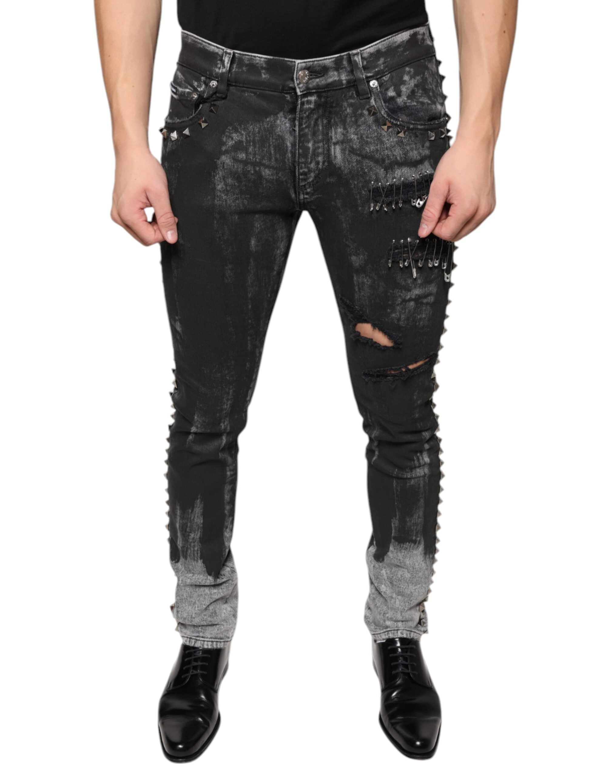 Embellished Skinny Denim Jeans — Black