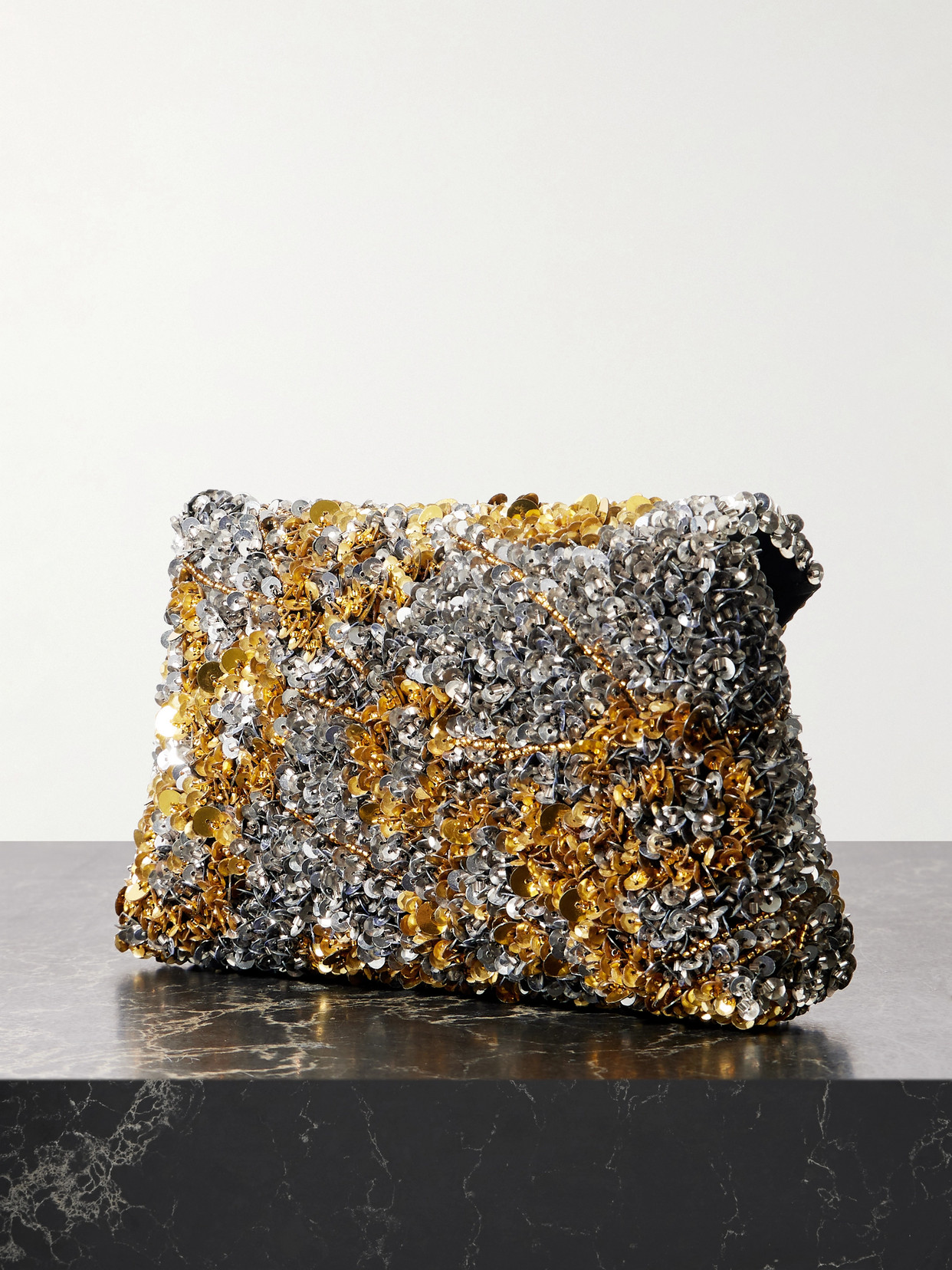 Embellished Satin Clutch - Silver