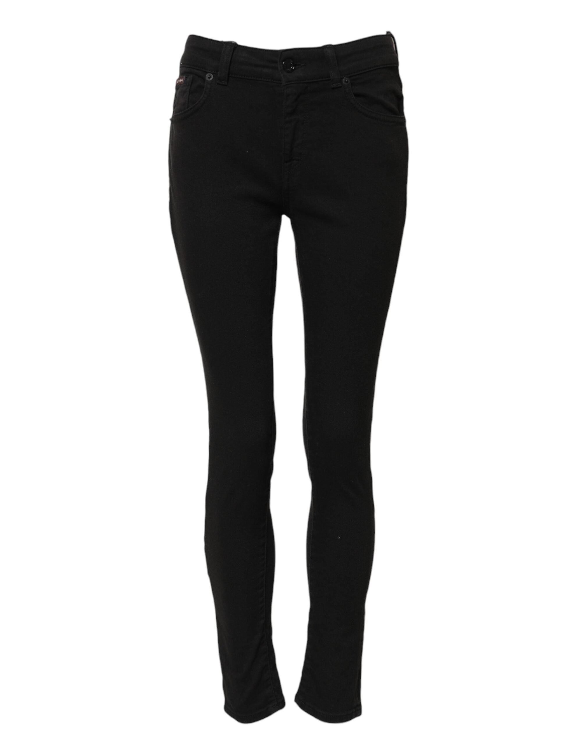 Skinny Mid-Rise Denim Jeans — Black