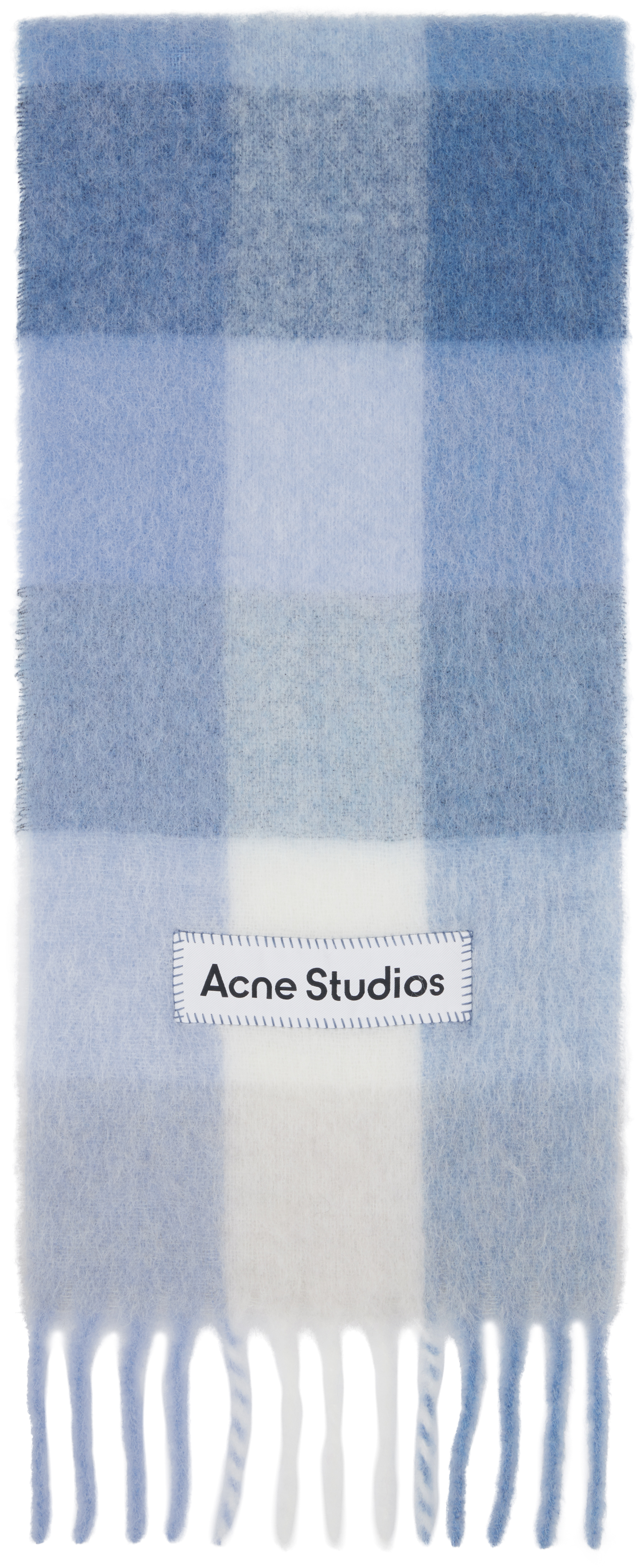 Blue & White Mohair Checked Scarf