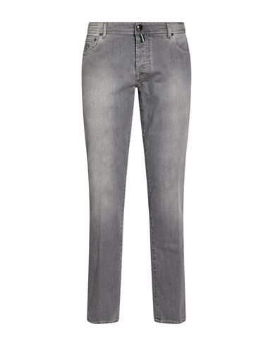 Man Jeans Grey Size 38 Cotton, Elastane