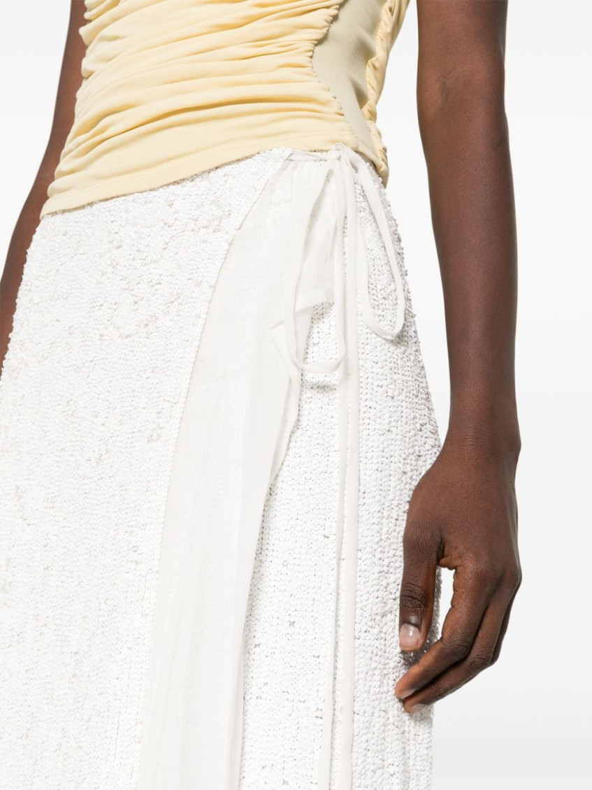 White sequinned wrap midi skirt